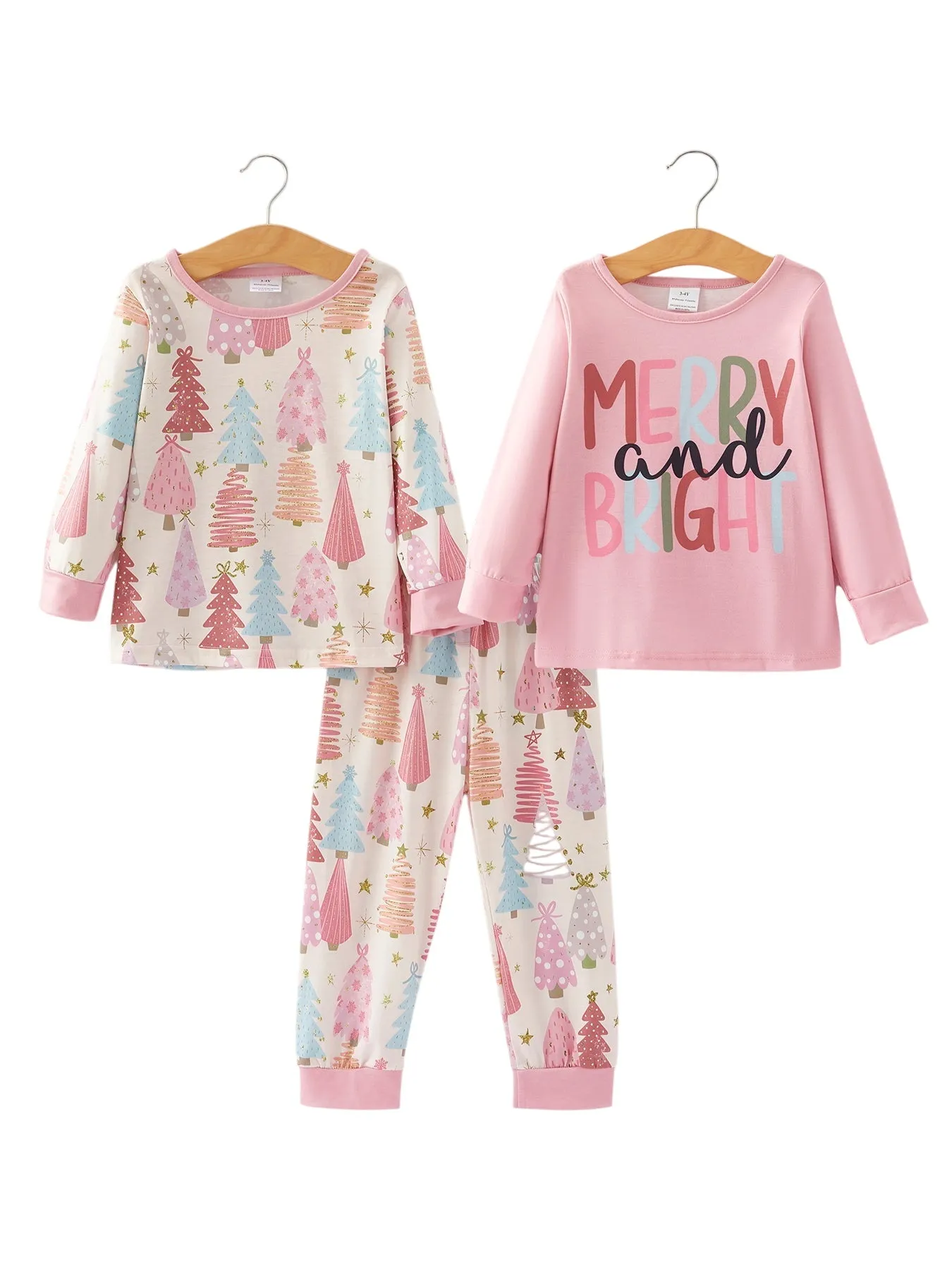 Girls Christmas Letter Print Pajamas Set