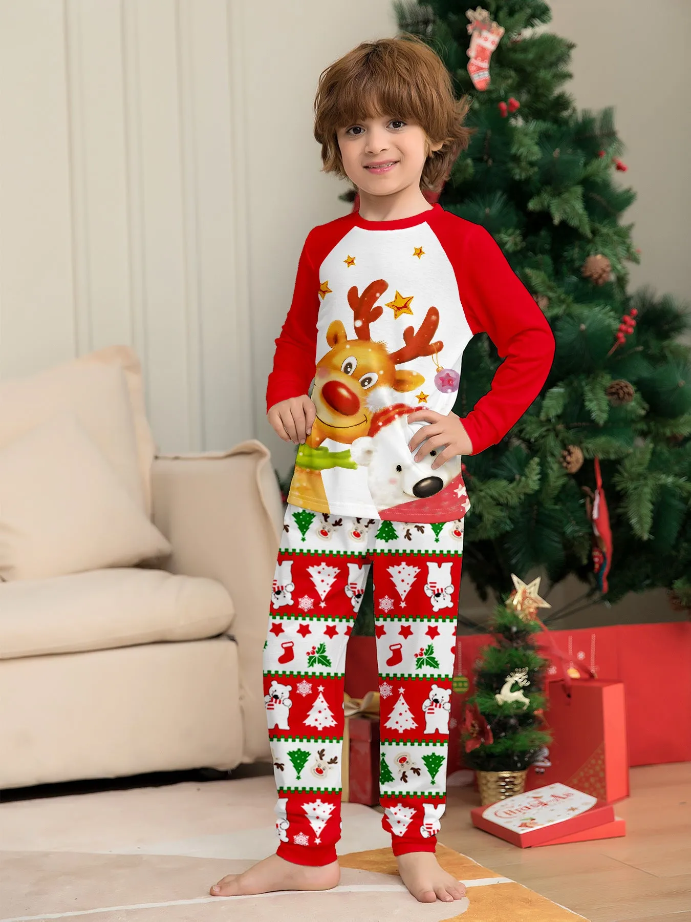 Golden Fawn & Polar Bear Family Parent-Child Pajama Set