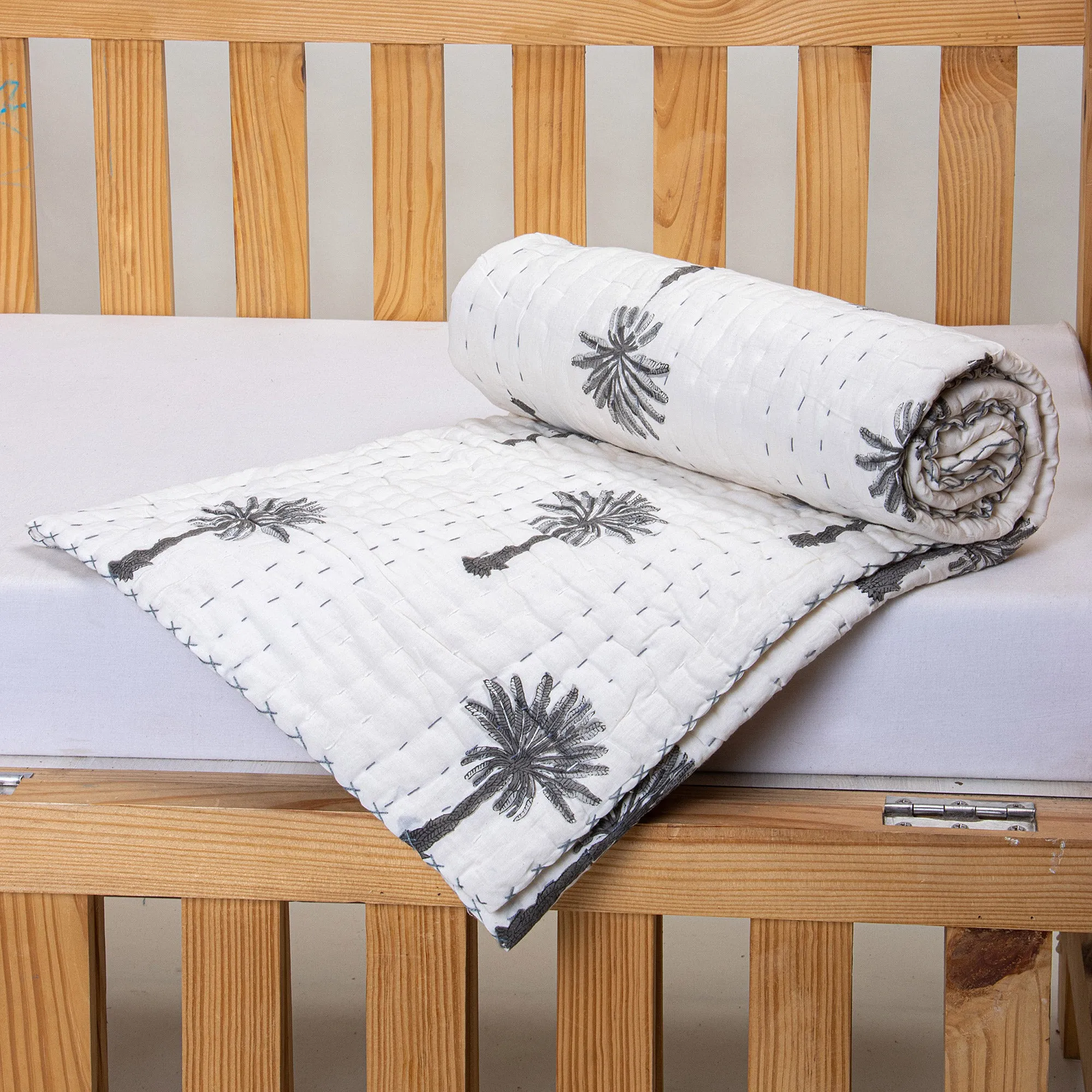 Grey Palm Tree Mulmul Soft Cotton Muslin Baby Blankets