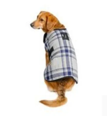 Grey/Blue Plaid Dog Blanket Coat