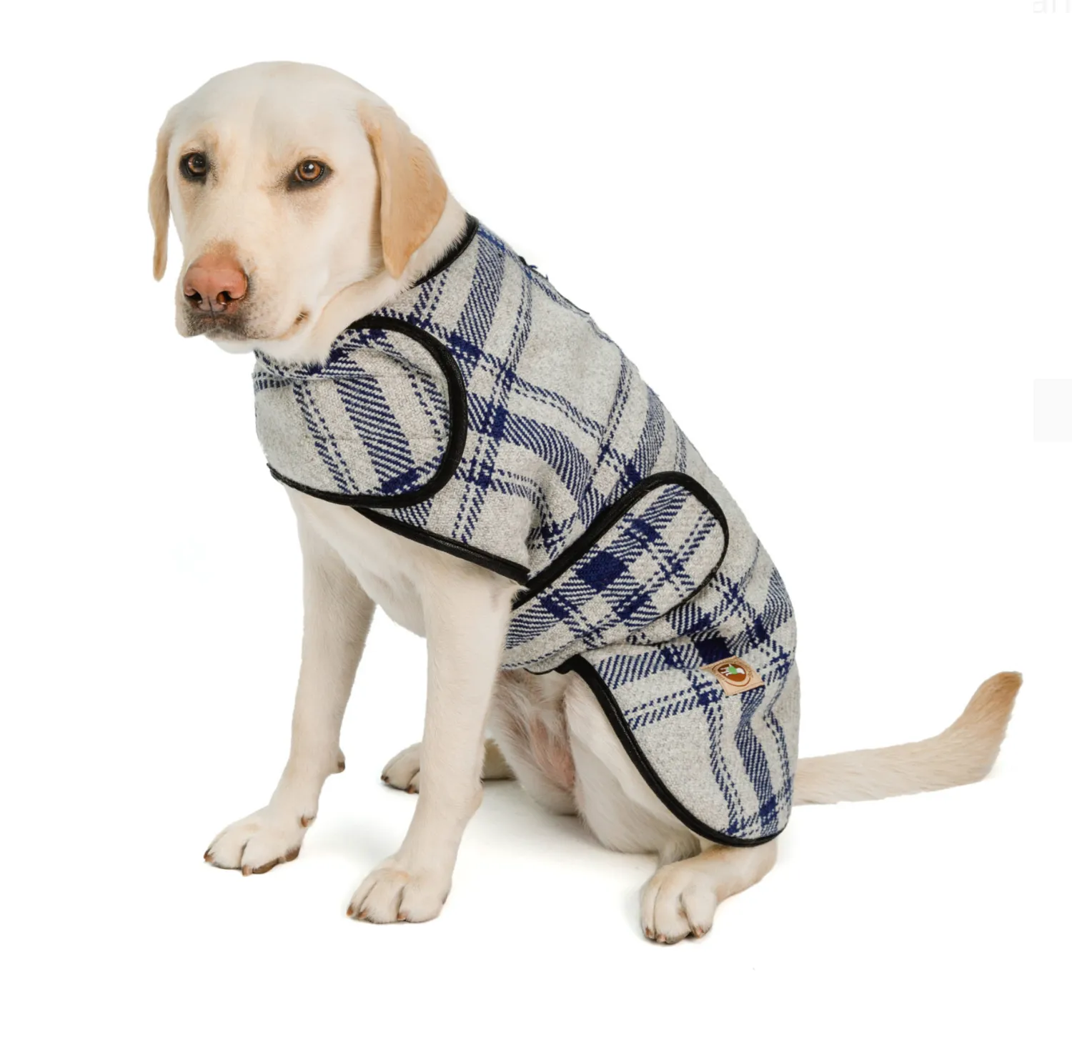 Grey/Blue Plaid Dog Blanket Coat