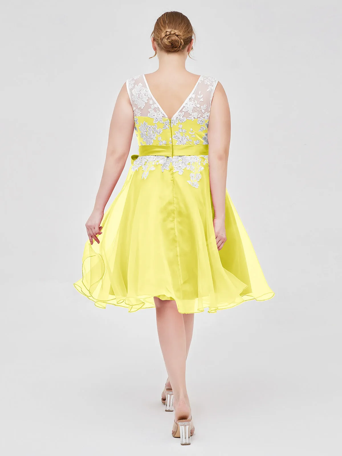 Illusion Neck Organza with Ivory Lace Appliqued Lemon