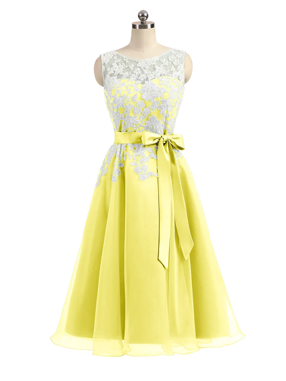 Illusion Neck Organza with Ivory Lace Appliqued Lemon