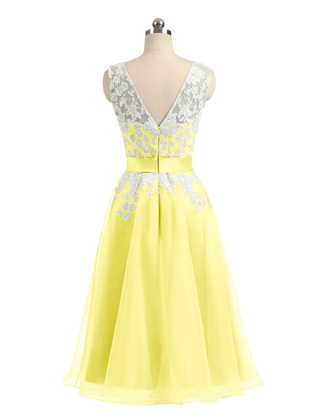 Illusion Neck Organza with Ivory Lace Appliqued Lemon