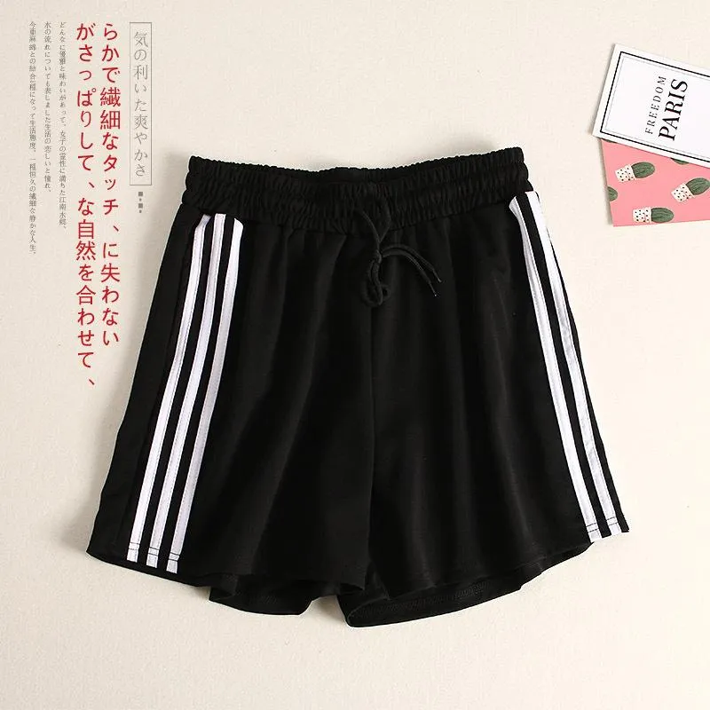 insSport Pants Women Summer Three Bars Wide Leg Shorts Harajuku BF Student Loose Jogging Casual Hot Activewear