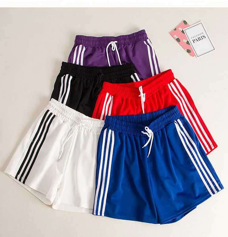 insSport Pants Women Summer Three Bars Wide Leg Shorts Harajuku BF Student Loose Jogging Casual Hot Activewear