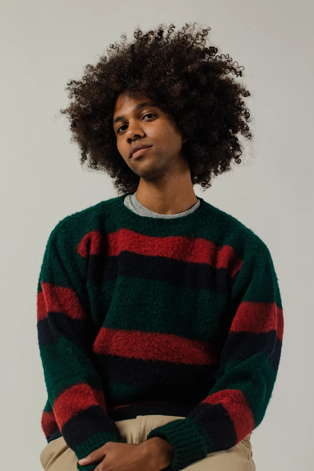 J. Press Shaggy Dog Sweater - Blue/Bordeaux/Green Stripe