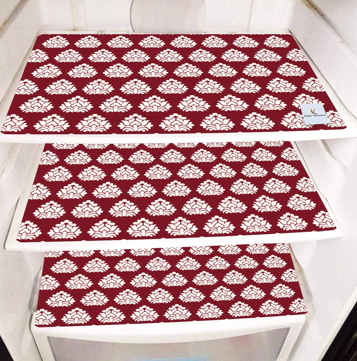 Kuber Industries Flower Design 3 Pieces PVC Fridge Mats,2 Piece Handle Cover and 1 Piece Fridge Top Cover (Maroon, Ctktc34068, Standard, Polyvinyl Chloride)