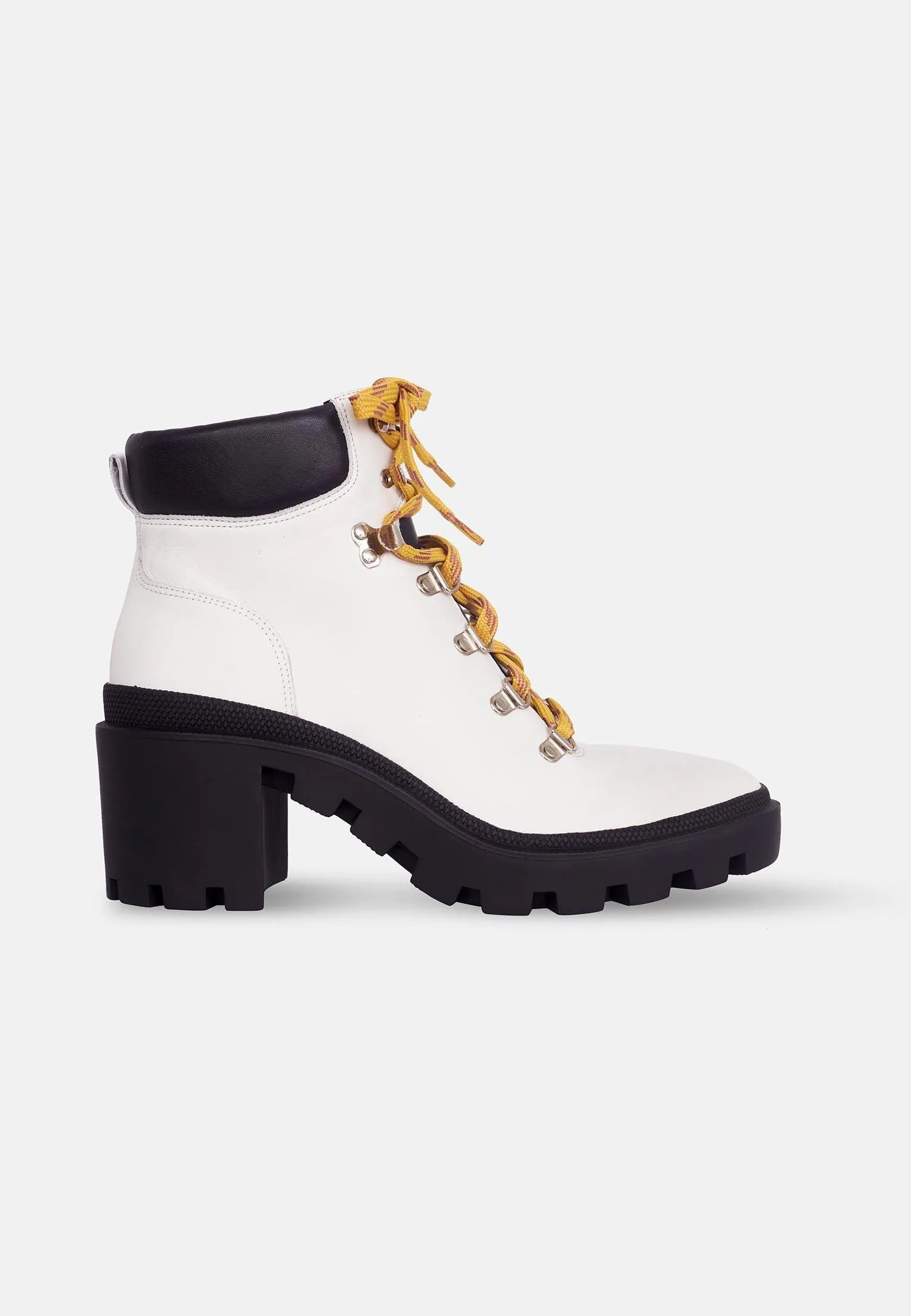 Ladies White Combat Style Boot with 9cm Block Heel