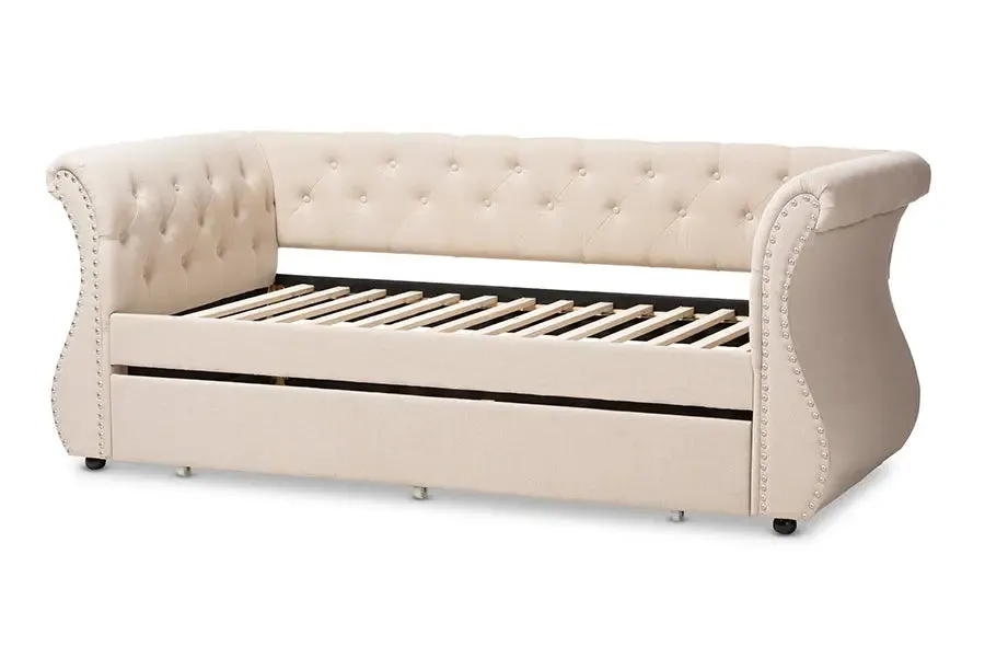 Madelynn Classic and Contemporary Beige Fabric Upholstered Daybed w/Trundle