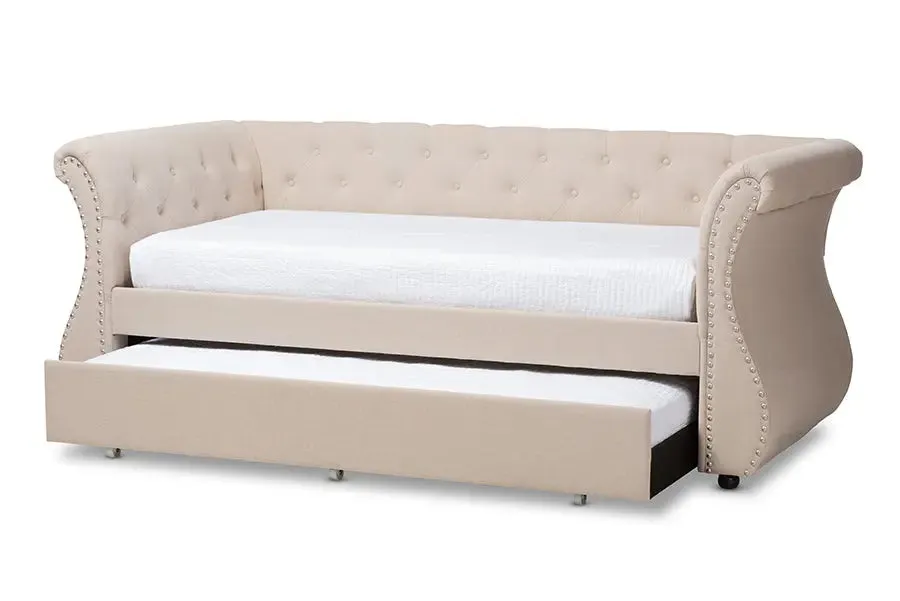 Madelynn Classic and Contemporary Beige Fabric Upholstered Daybed w/Trundle