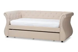 Madelynn Classic and Contemporary Beige Fabric Upholstered Daybed w/Trundle