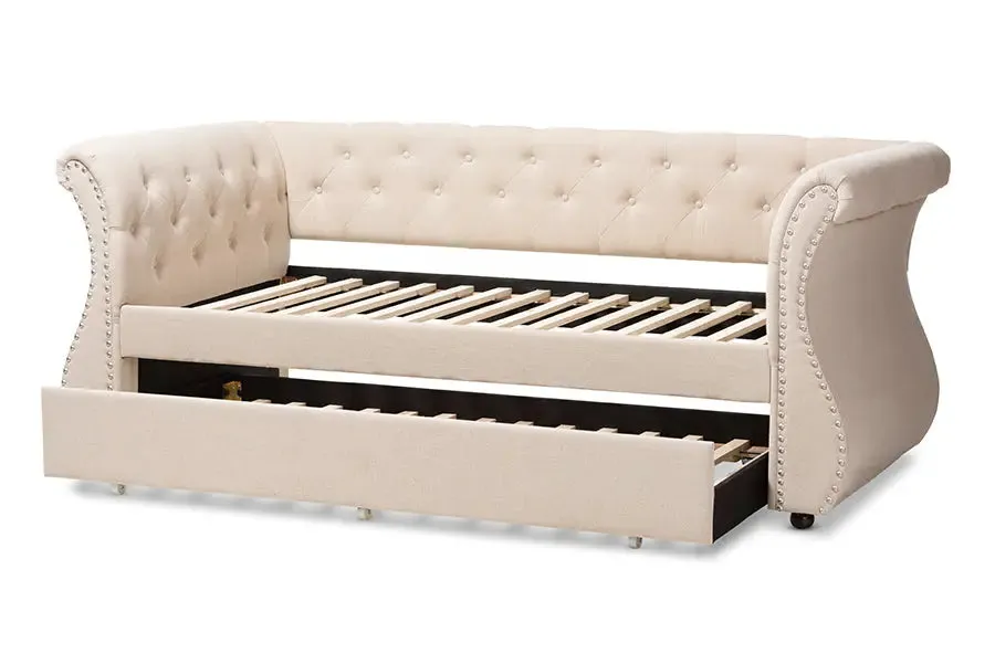 Madelynn Classic and Contemporary Beige Fabric Upholstered Daybed w/Trundle