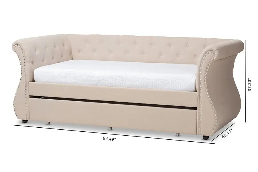 Madelynn Classic and Contemporary Beige Fabric Upholstered Daybed w/Trundle