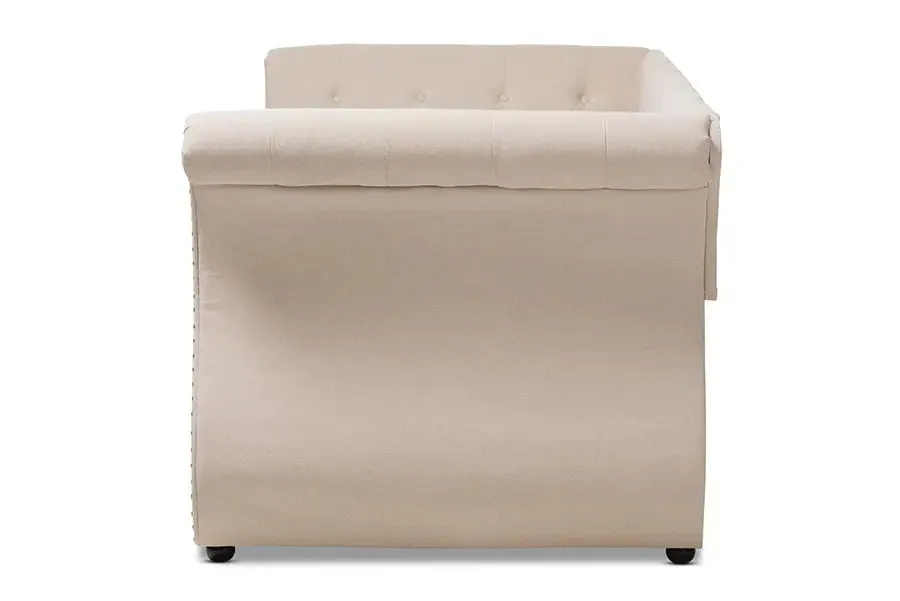 Madelynn Classic and Contemporary Beige Fabric Upholstered Daybed w/Trundle