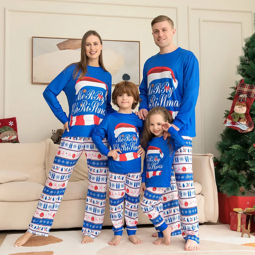 Merry Christmas Family Matching Pajamas Set Blue Print Sleepwear