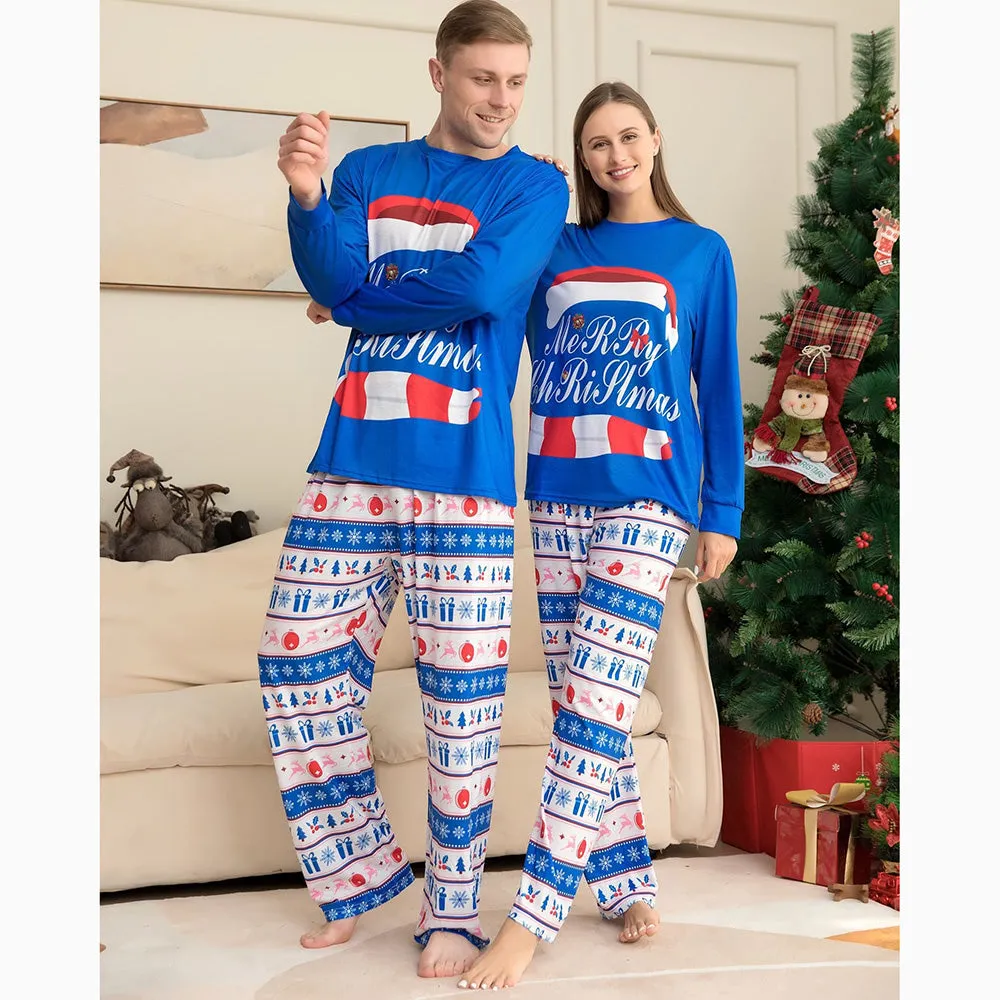 Merry Christmas Family Matching Pajamas Set Blue Print Sleepwear