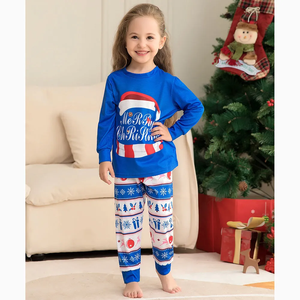 Merry Christmas Family Matching Pajamas Set Blue Print Sleepwear