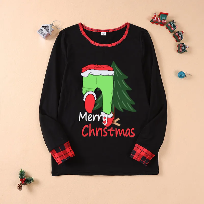 Merry Christmas family pajamas set with Grinch print plaid