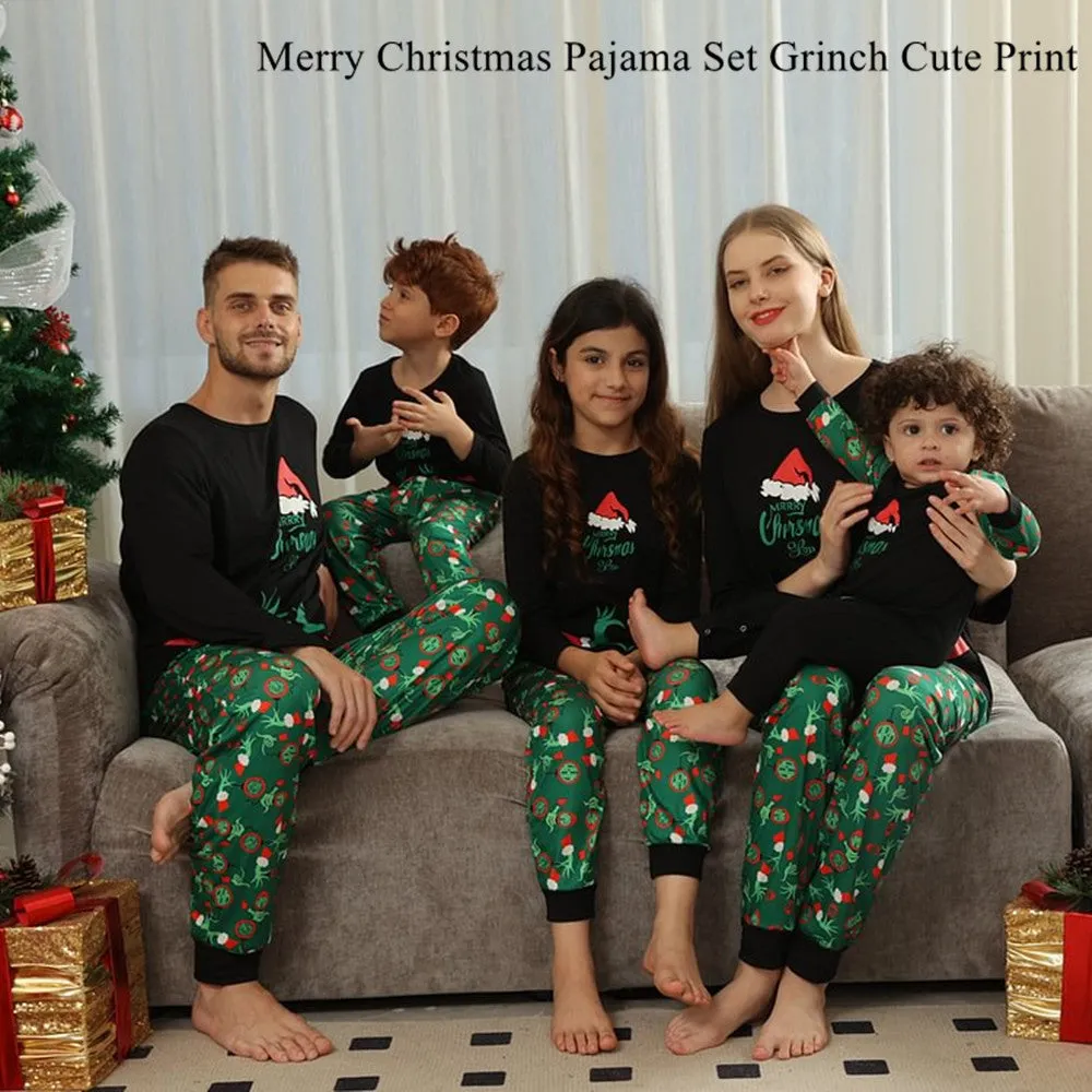 Merry Christmas Pajama Set Grinch Cute Print