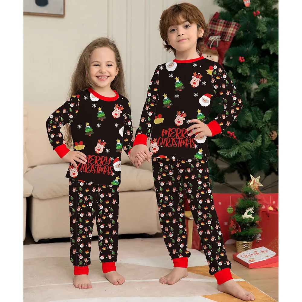 Merry Christmas Santa and Reindeer Patterned Matching Pajamas Sets