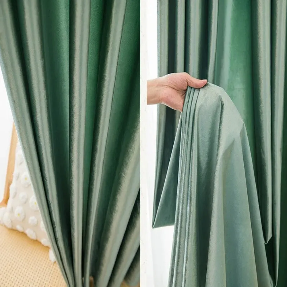 Mila Luxury Plain Italian Velvet Curtain - Sea Green