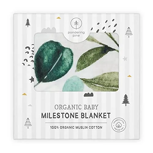 Milestone Boy blanket with Marker Green Leaves