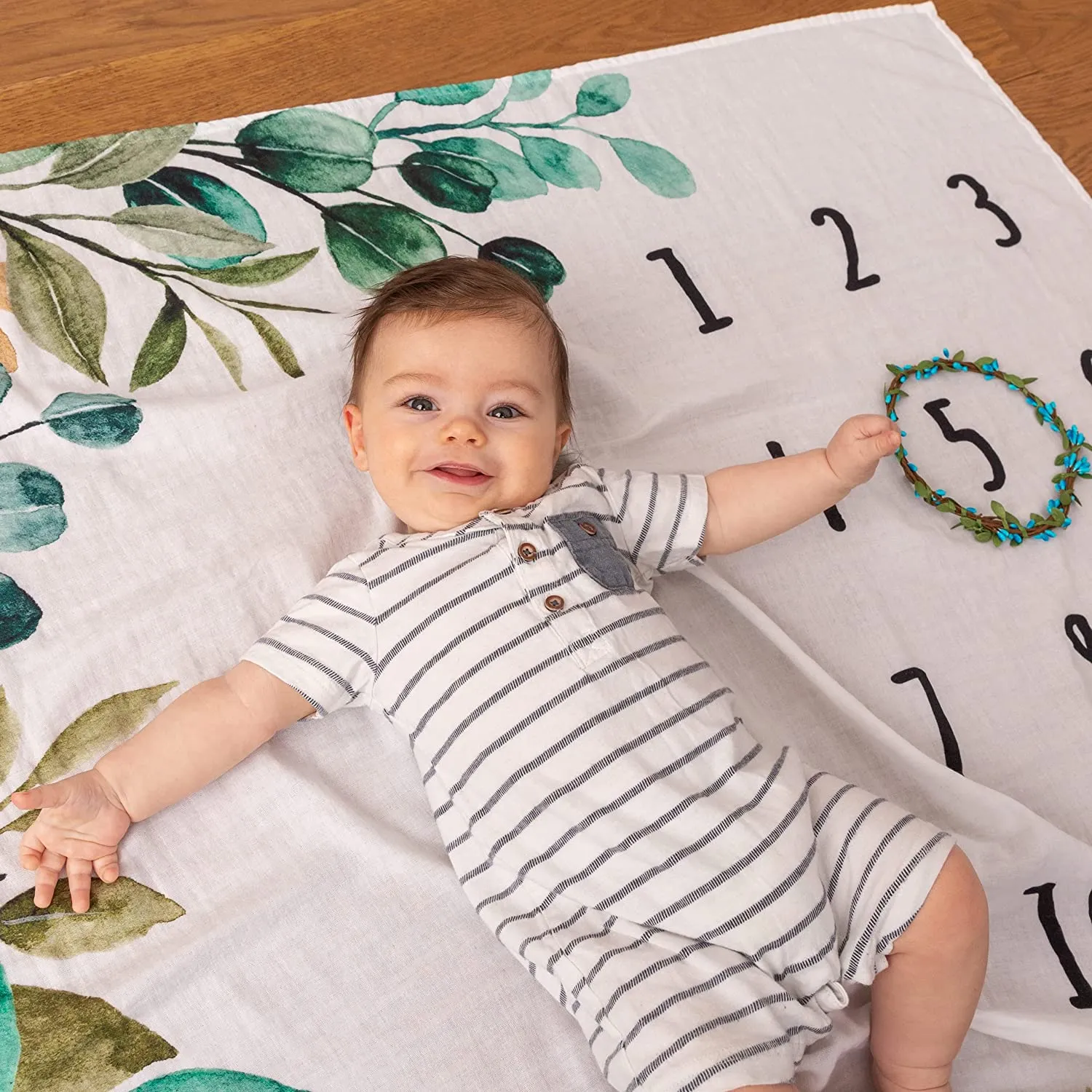 Milestone Boy blanket with Marker Green Leaves