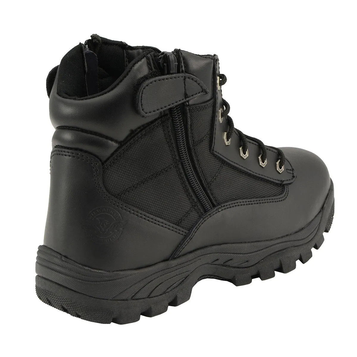 Milwaukee Leather Men's 6-inch Black Leather Swat Style-Tactical Lace-Up Biker Boots w/ Side Zippers MBM9011