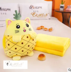 Pineapple Design Crimson Toy Cum Blanket For Kids-GIRI001TKPA