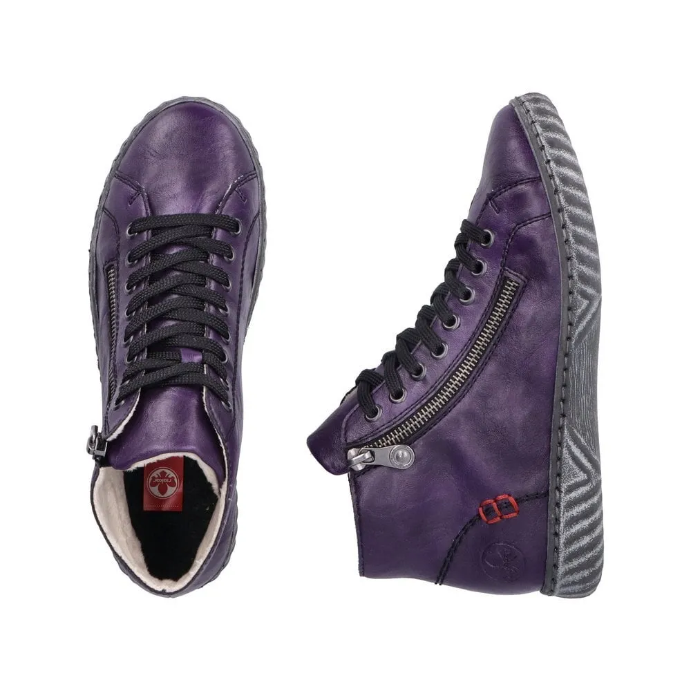 Rieker N0921-31 Aubergine Womens Lace Up Zip Up Ankle Boots