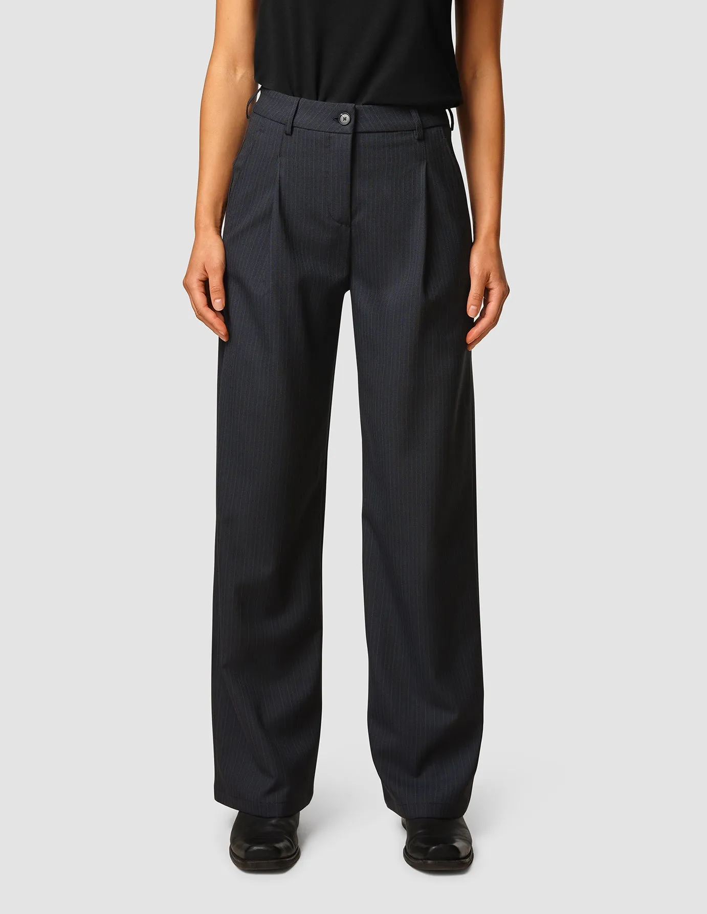 Serene Pants Wide Black Night Pinstripe