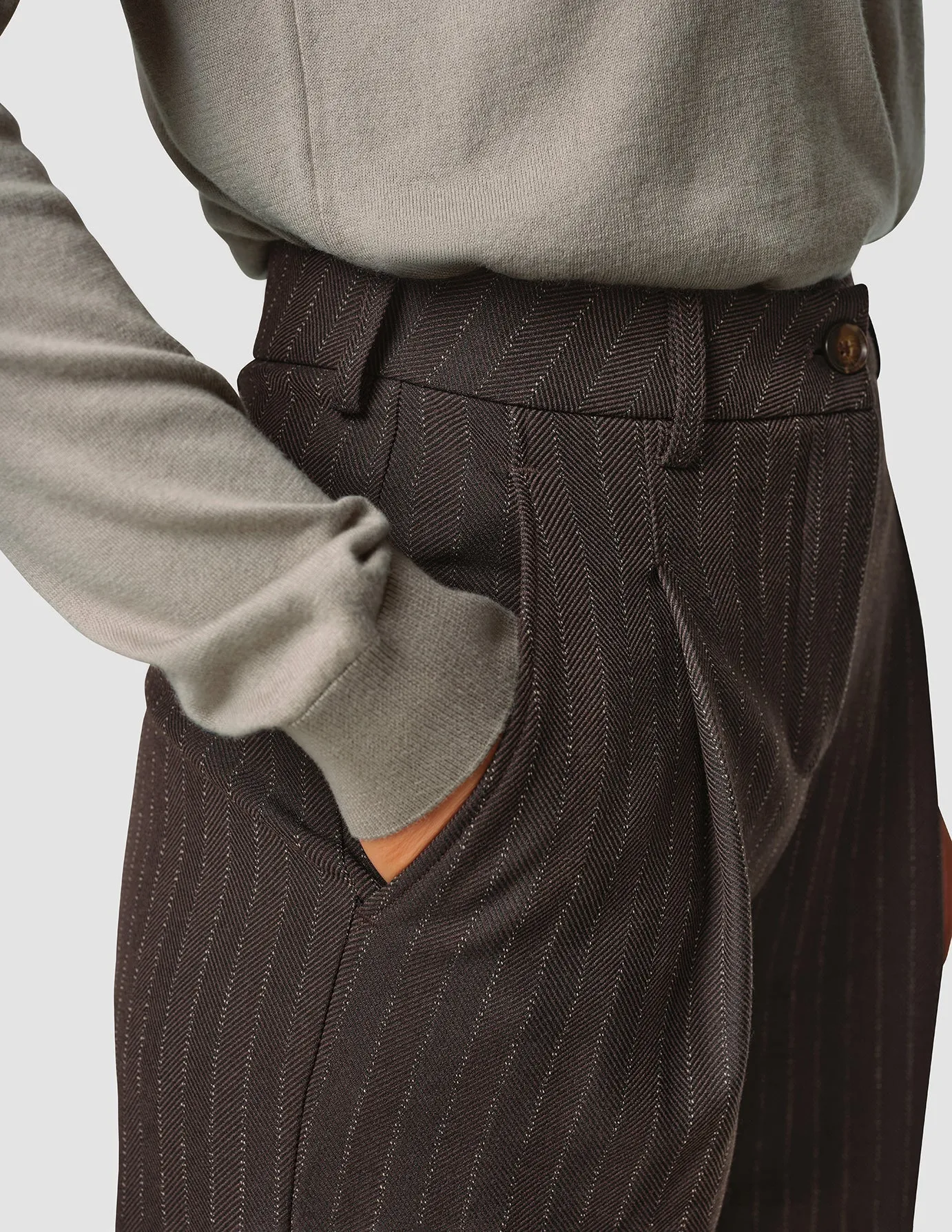 Serene Pants Wide Walnut Herringbone