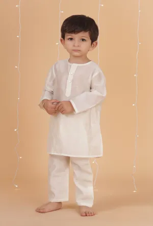 Set Of 2: Off-White Chanderi Kurta & Pajama