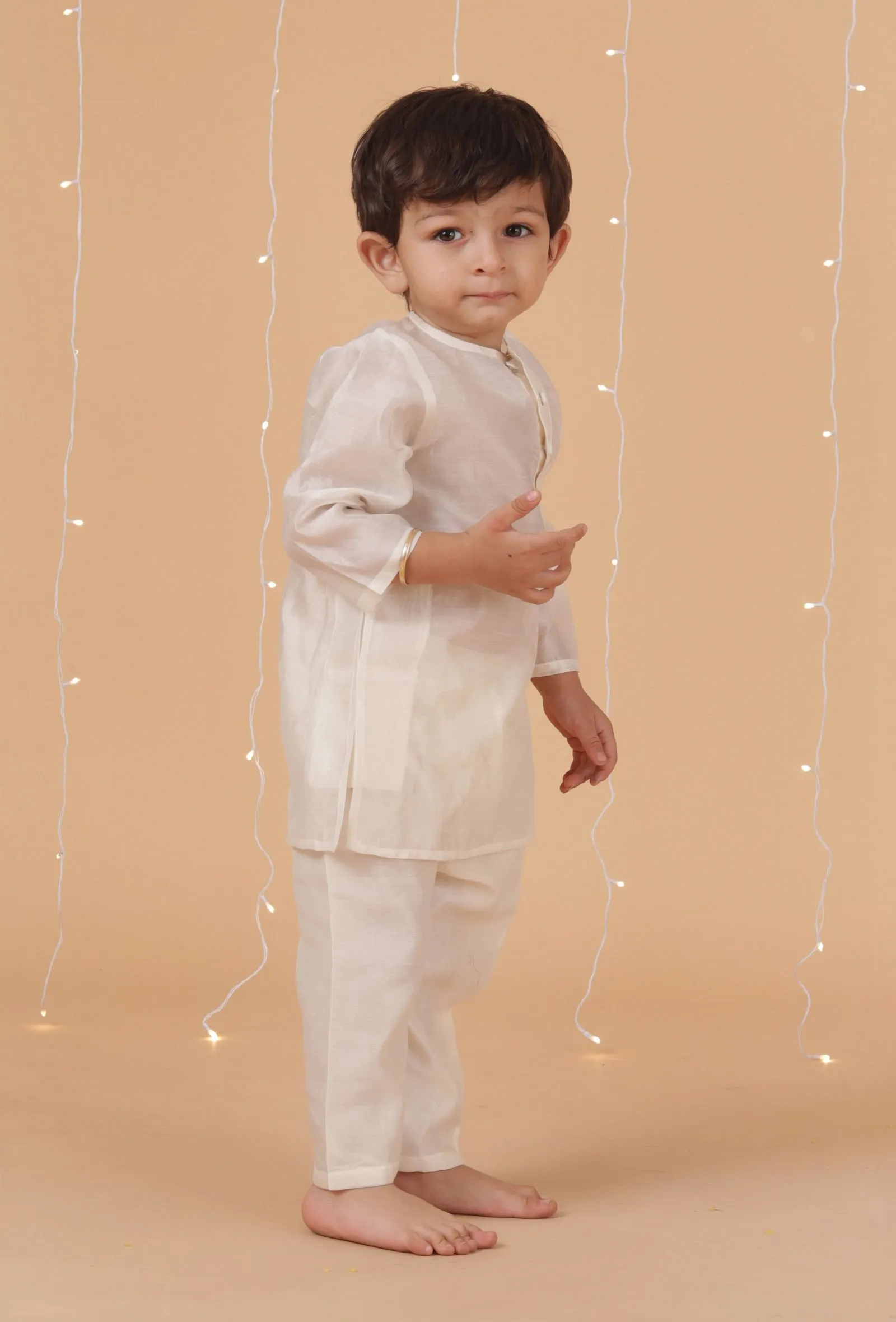 Set Of 2: Off-White Chanderi Kurta & Pajama