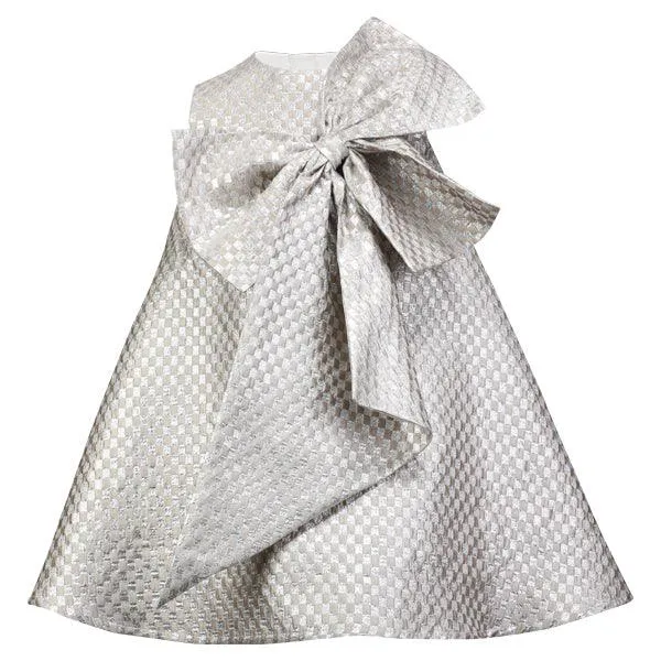 SILVER A-LINE BROCADE DRESS