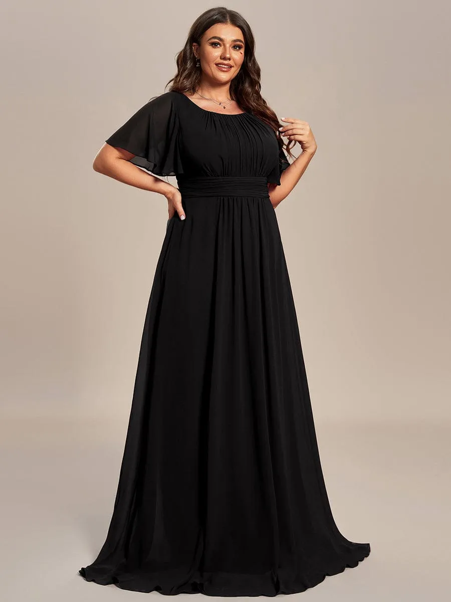 Simple Chiffon Pleated A-Line Round Neckline Dress in Black