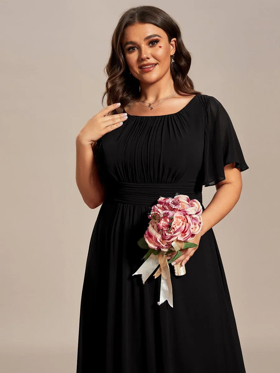 Simple Chiffon Pleated A-Line Round Neckline Dress in Black