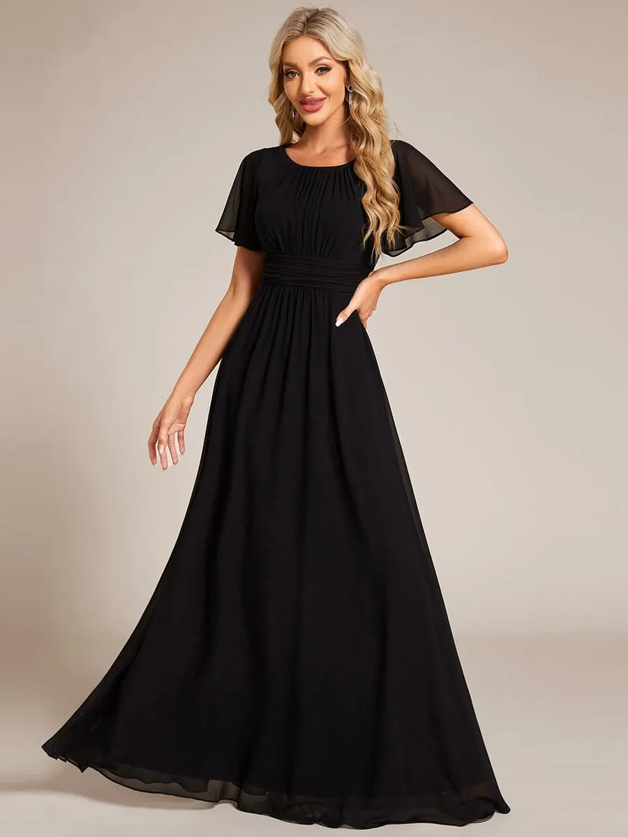 Simple Chiffon Pleated A-Line Round Neckline Dress in Black