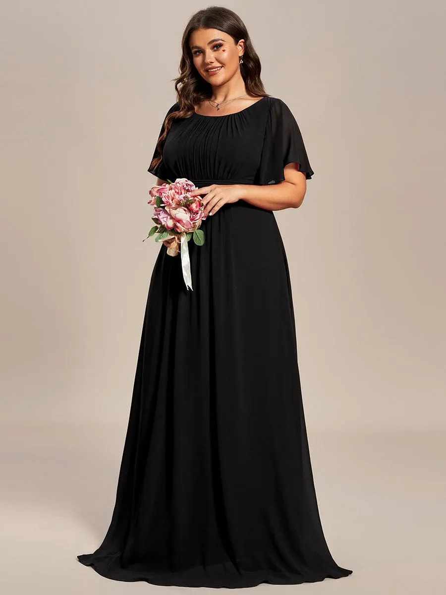 Simple Chiffon Pleated A-Line Round Neckline Dress in Black