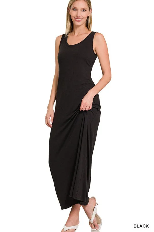 SLEEVESS FLARED SCOOP NECK MAXI DRESS