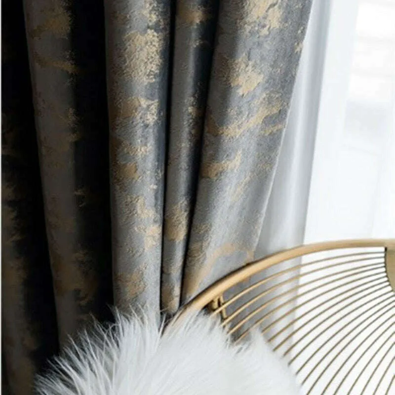 T.B. London Luxury  Golden Textured Velvet Curtains- Gray