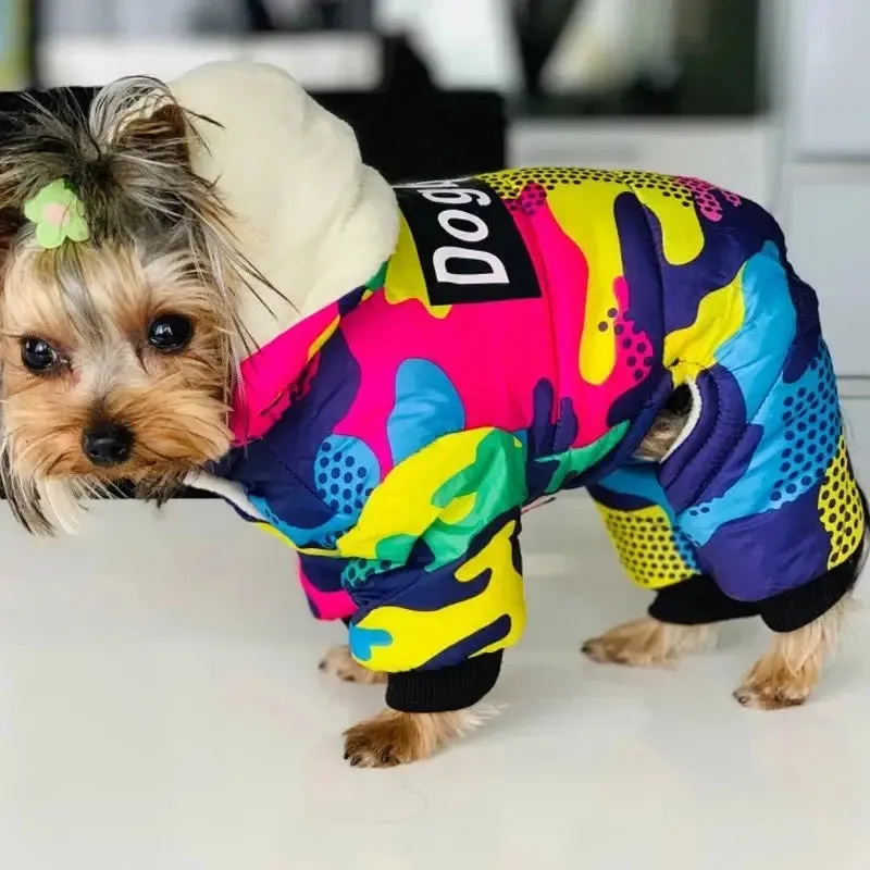 Thick Warm Winter Dog Jumpsuit with Waterproof Hoodie