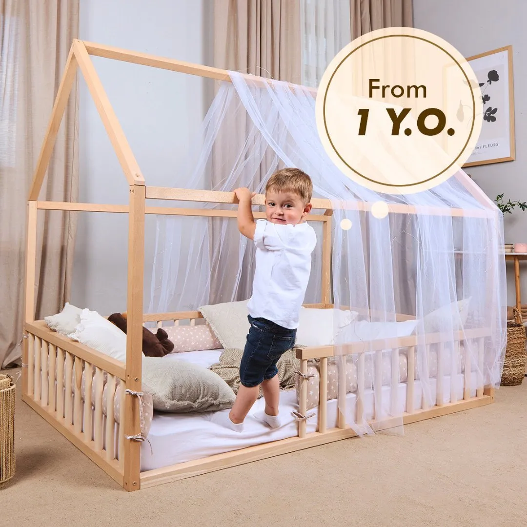 Twin Size Montessori House Bed for Kids with Fence (75x38 inch)