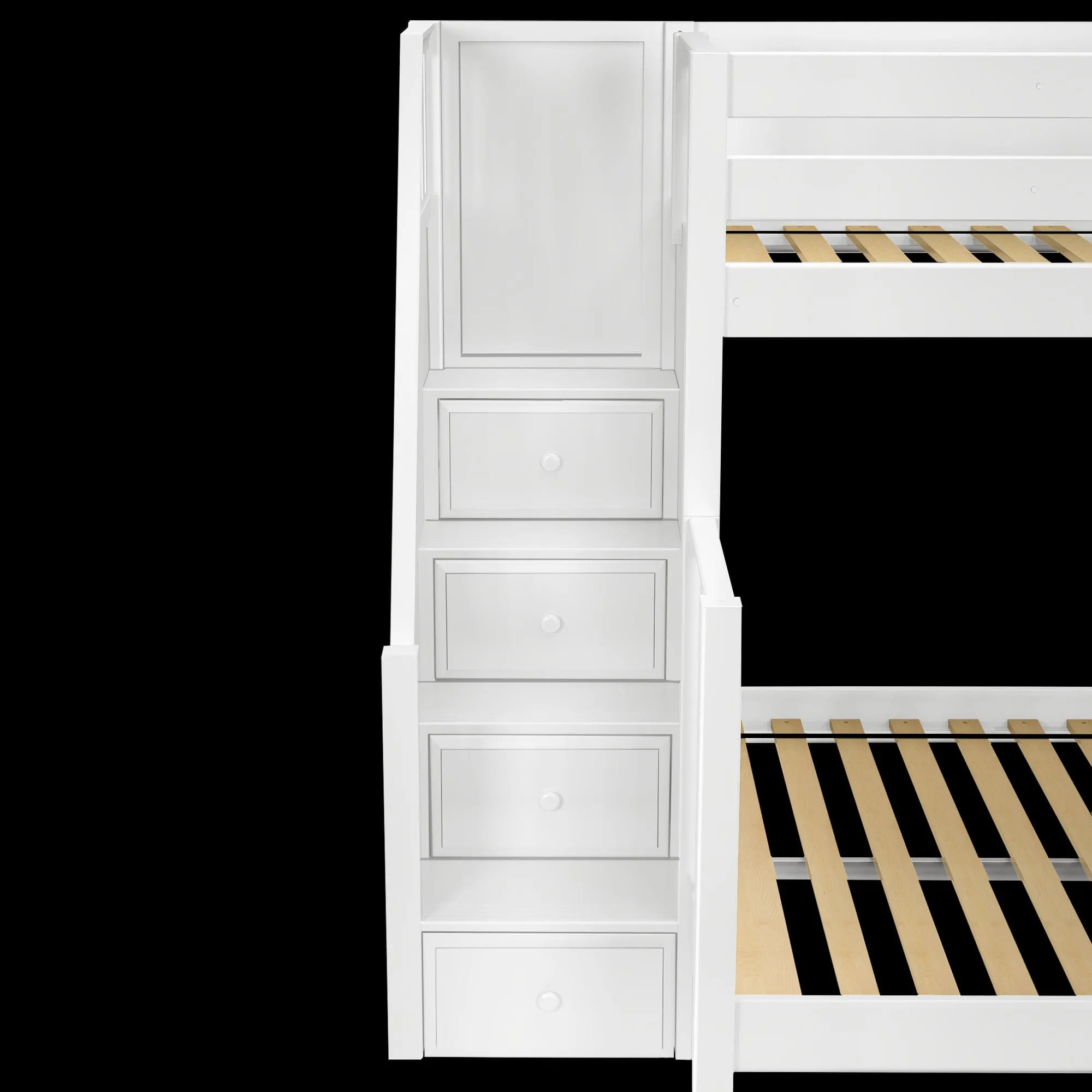 Twin XL over Queen   Twin XL High Corner Loft Bunk with Angled Ladder and Stairs on Left