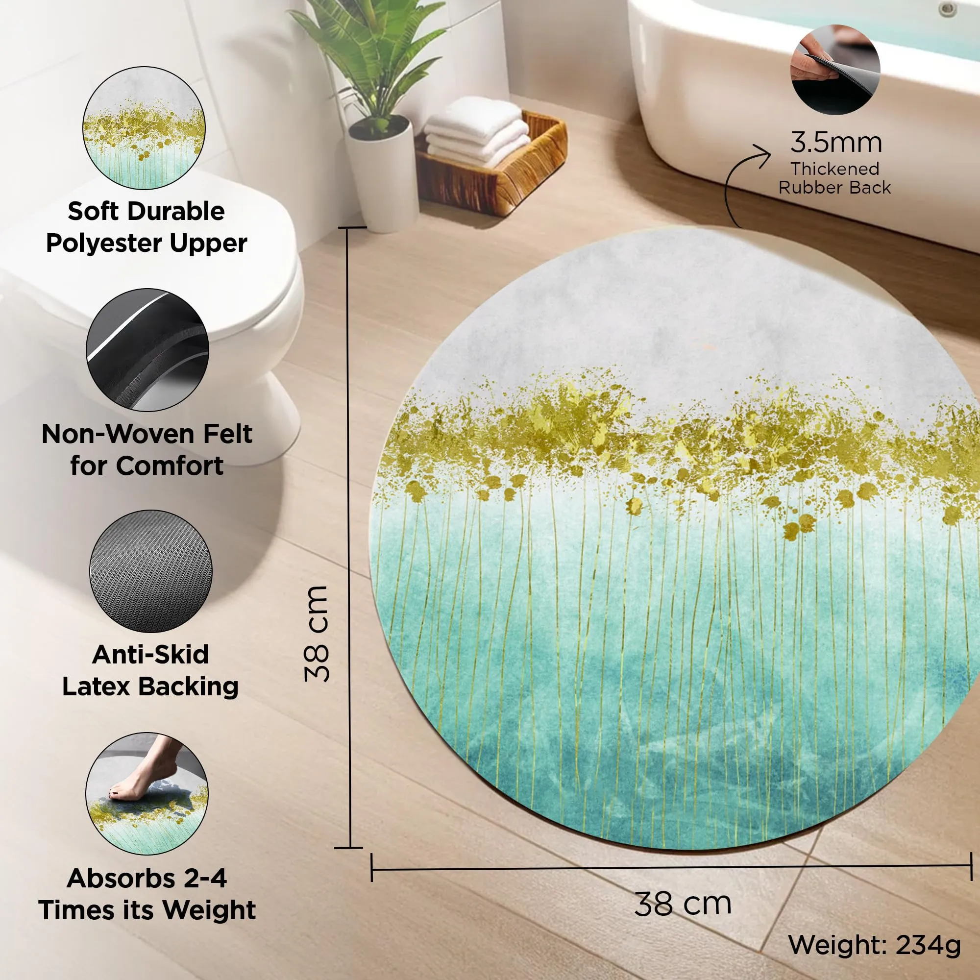 UMAI Polyester Rubber Bathroom Mat (38 * 38cm) Bath Mat | Anti Skid Mat for Bathroom Floor | Bathroom Accessories | Bathroom Mats Water Soak | Non Slip Mat for Bathroom | Floor Mat-Cyan Ocean Print