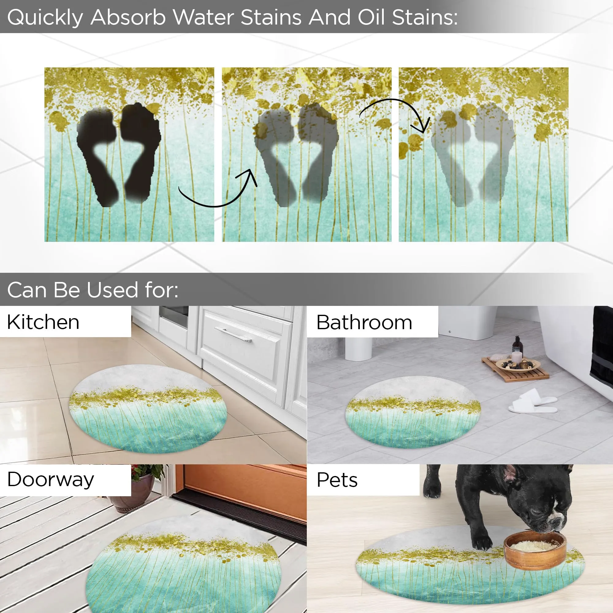 UMAI Polyester Rubber Bathroom Mat (38 * 38cm) Bath Mat | Anti Skid Mat for Bathroom Floor | Bathroom Accessories | Bathroom Mats Water Soak | Non Slip Mat for Bathroom | Floor Mat-Cyan Ocean Print