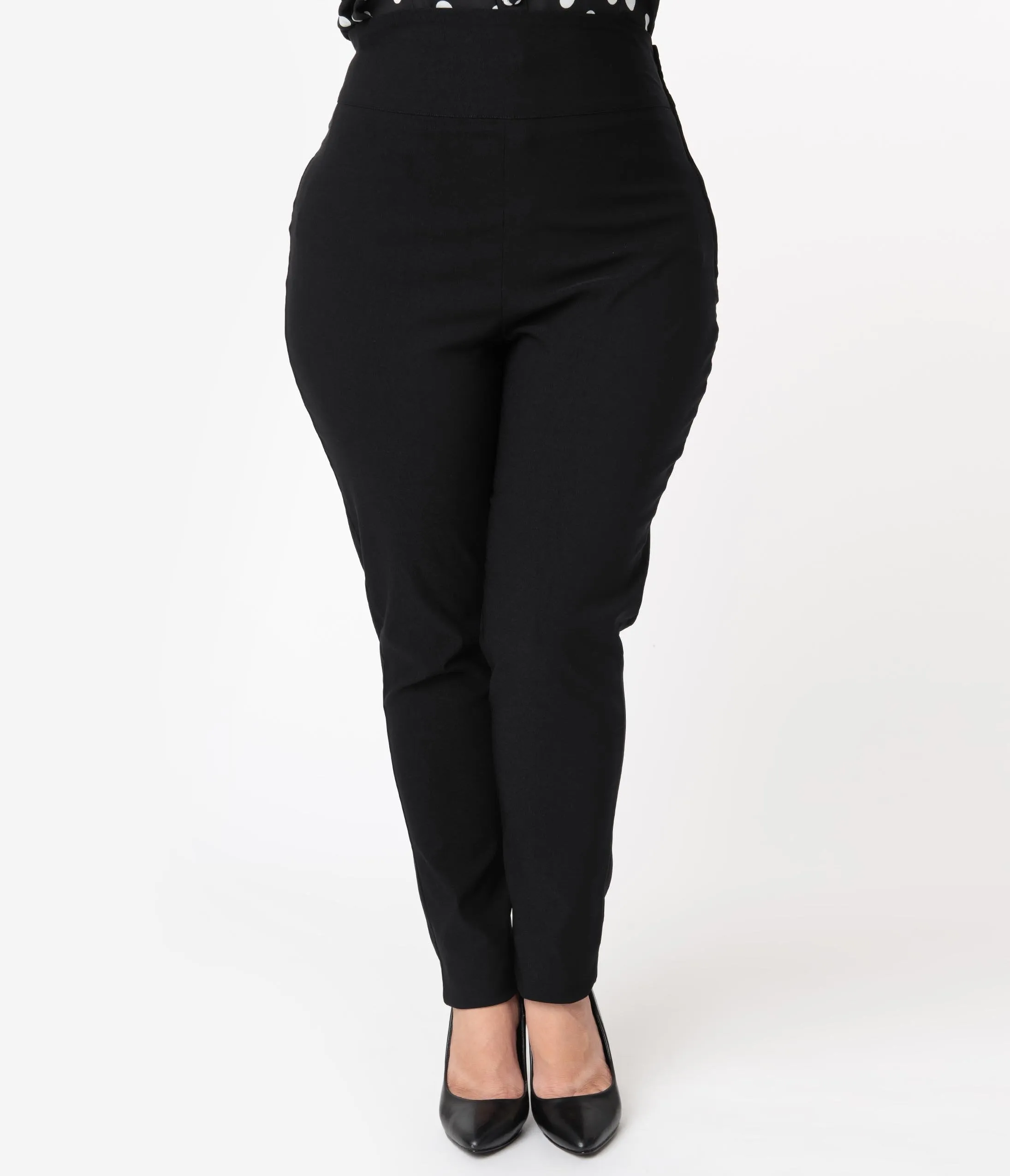 Unique Vintage Plus Size Black Stretch High Waist Rizzo Cigarette Pants