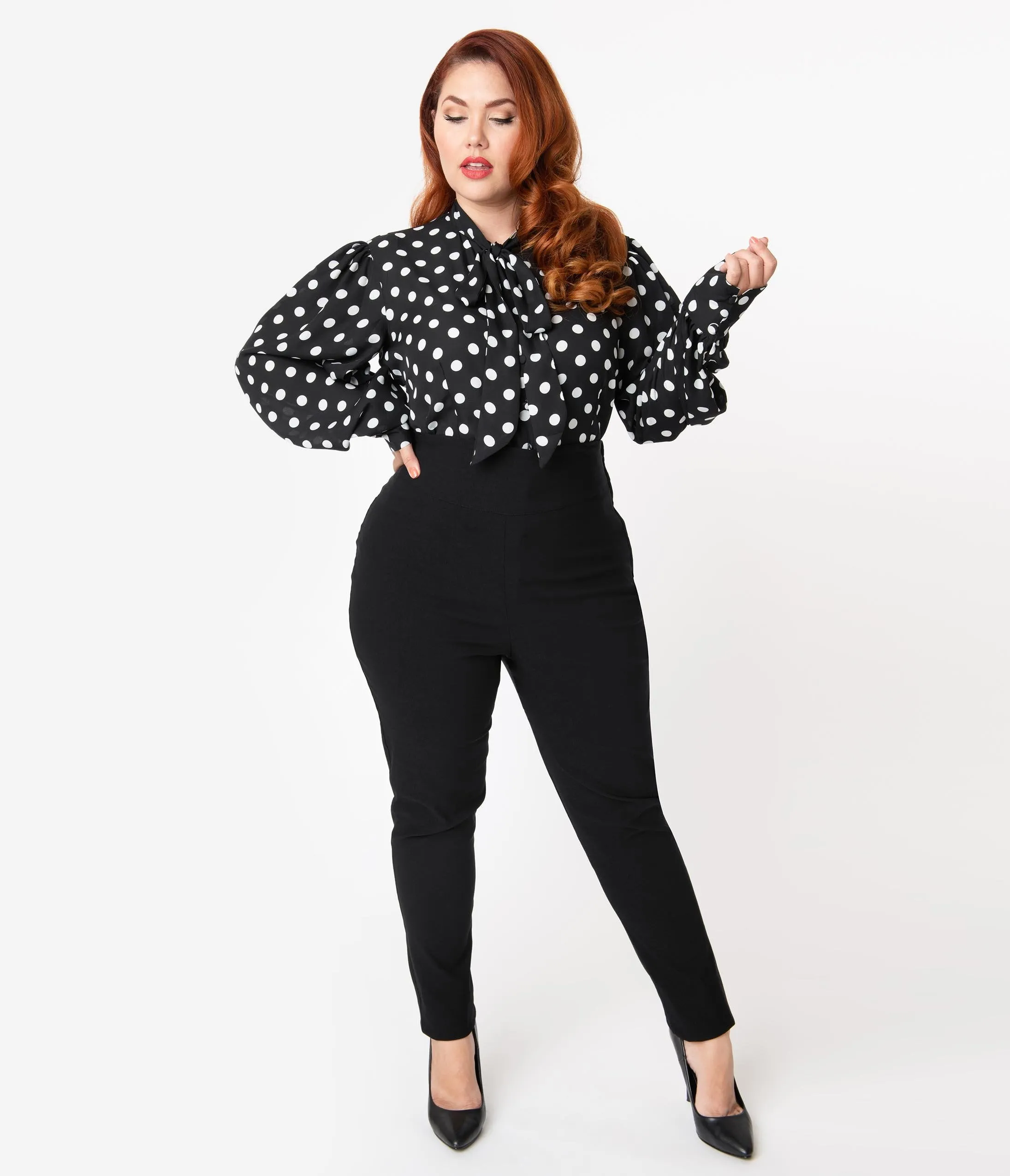 Unique Vintage Plus Size Black Stretch High Waist Rizzo Cigarette Pants