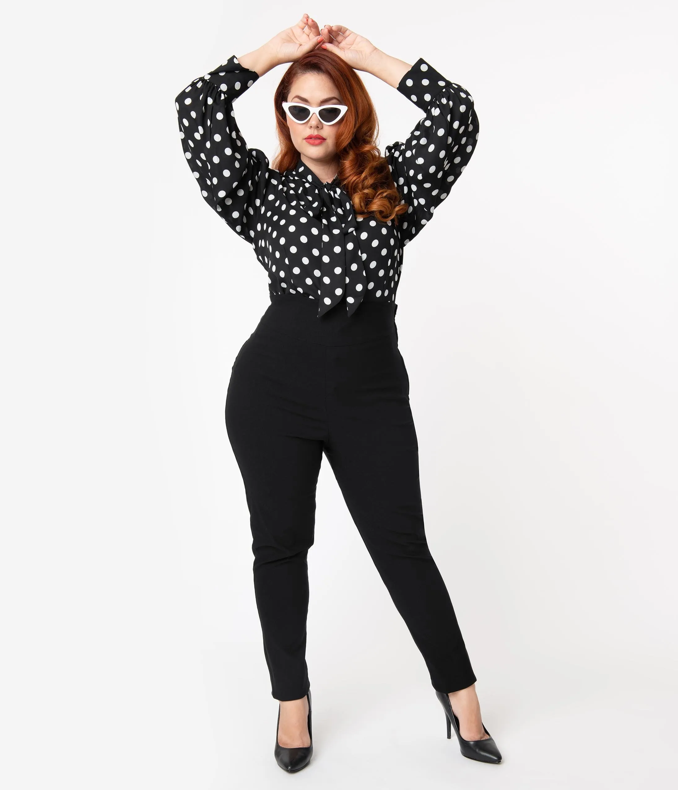 Unique Vintage Plus Size Black Stretch High Waist Rizzo Cigarette Pants